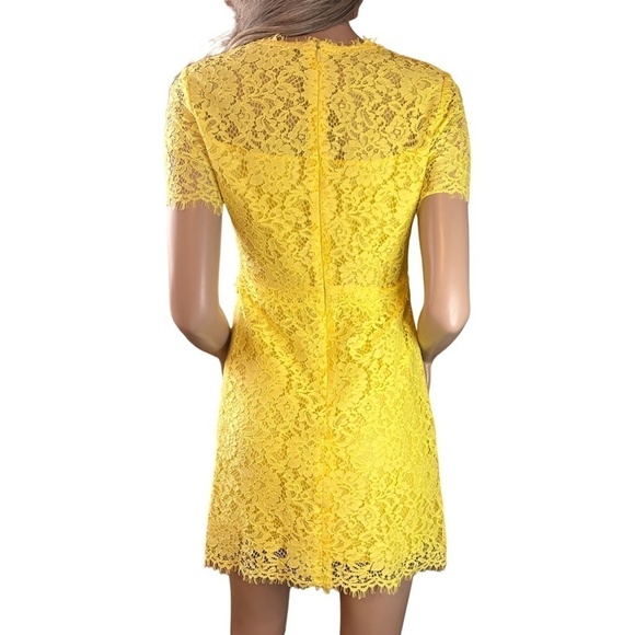 Muse Dress Yellow All-Over Floral Lace Yellow Tule Eyelash Trim Made Italy NWOT - Picture 9 of 16